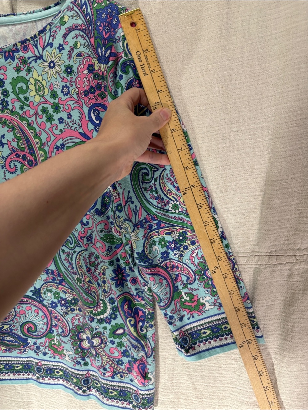 Talbots Pima Cotton Bateau Neck Sprouting Paisley Tee Blue Floral XLP - Picture 5 of 8